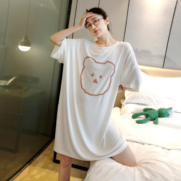 Japón coreano en línea ins oso delgado pijama de manga corta mujer verano suelto pijama larga ropa para el hogar