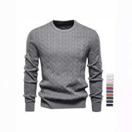 2024秋冬新款跨境外贸高品质男士毛衣套头小鹿刺绣纯色针织衫男款