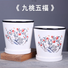 花盆陶瓷大号特大号带托盘白色绿萝欧式简约桌面家用一件批发供应