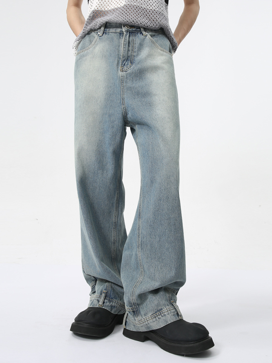 MTLCLOTHES Hombres| 2024 verano nuevo nicho de diseño de flip-flop sensación de jeans rectos sueltos