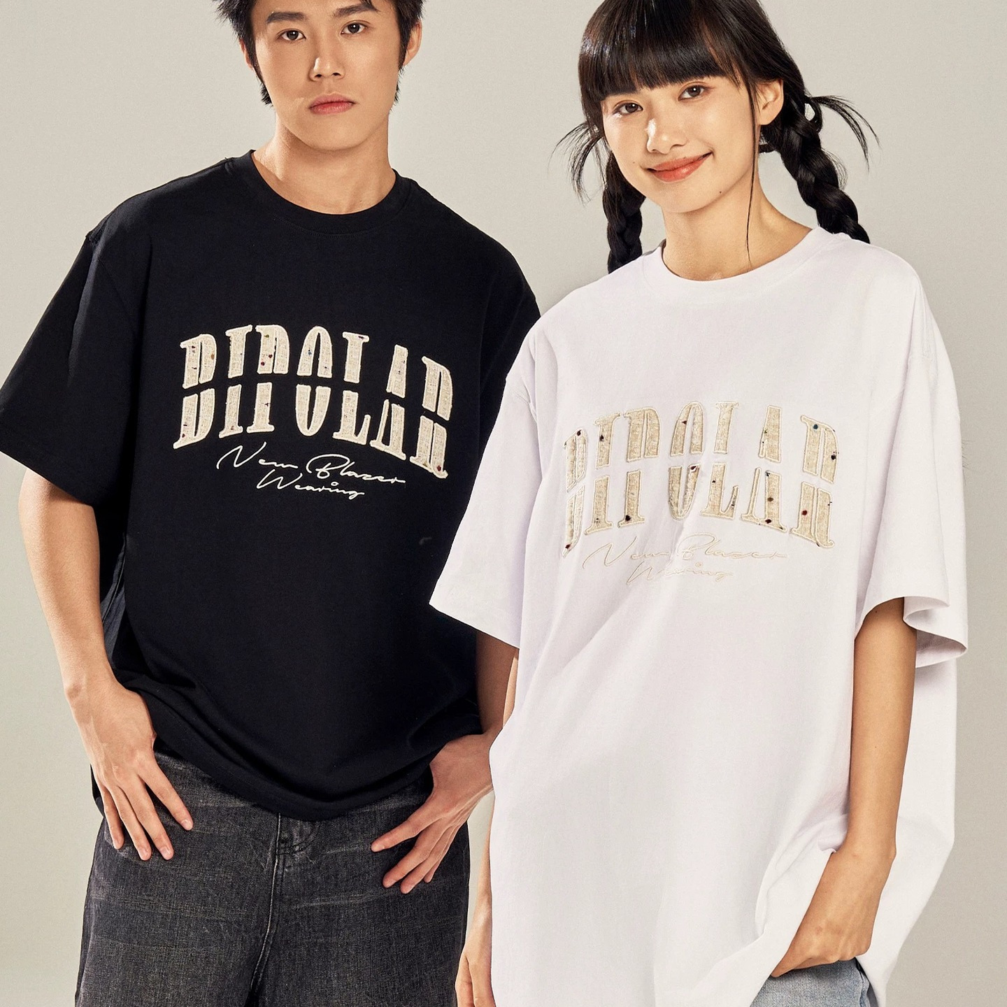 Camiseta BIPOLAR de gola redonda e manga curta, estilo americano, para homens e mulheres, design estampado solto e exclusivo.