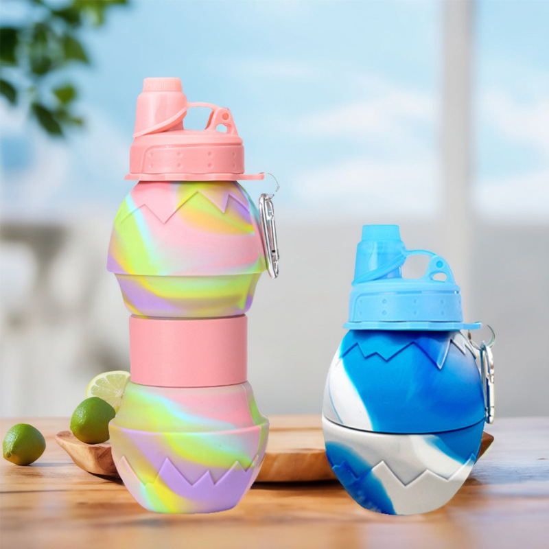 创意新品迷彩蛋壳硅胶水杯户外伸缩便携运动水壶大容量折叠水瓶