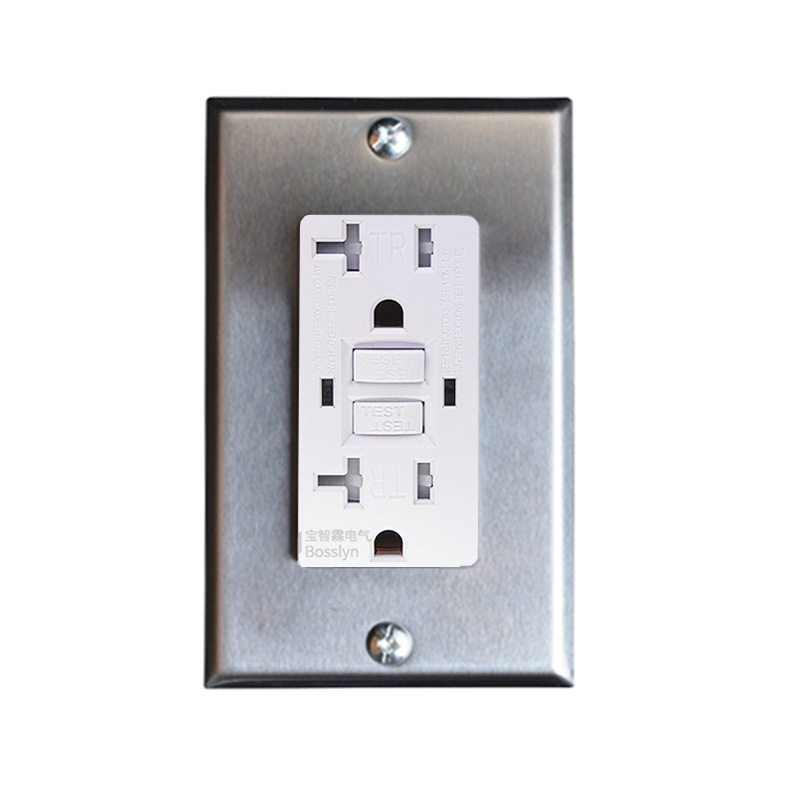 工业复古风loft美标不锈钢面板插座 GFCI插座 美式墙壁开关插座