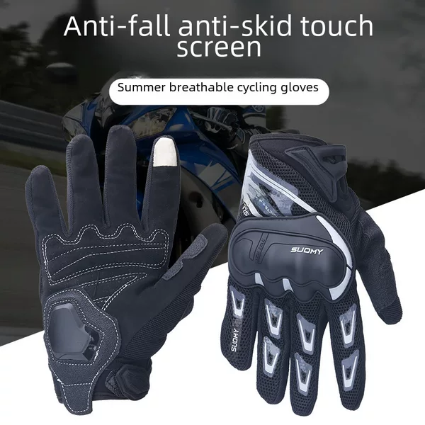 Summer Motorcycle Gloves Thin Mesh Breathable Four-season Riding Motorcycle Knight Anti-fall Off-road Racing Men's Full Finger