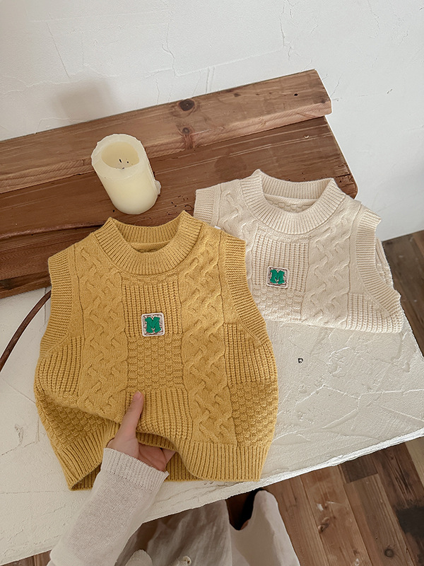 Primavera coreana para niños chalecos de arroz blanco literario camiseta de jersey para niños y niñas primavera y otoño sin mangas hombros