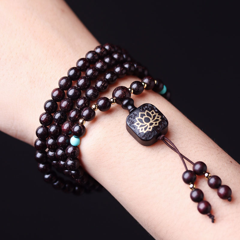 Red sandalwood bracelet Zambia blood sandalwood 0.6 beads DIY with flat Lotus pendant men's and women's bracelet wholesale