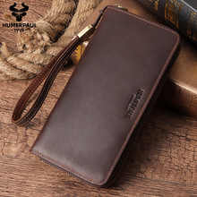 悍马保罗真皮男士手拿包防盗刷证件包RFID疯马皮头层牛皮长款钱包