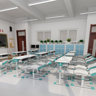Reclining Lunch Break Desks and Chairs for Primary and Secondary School Students. School Lunch Break Desks and Reclining Folding Lunch Break Chairs