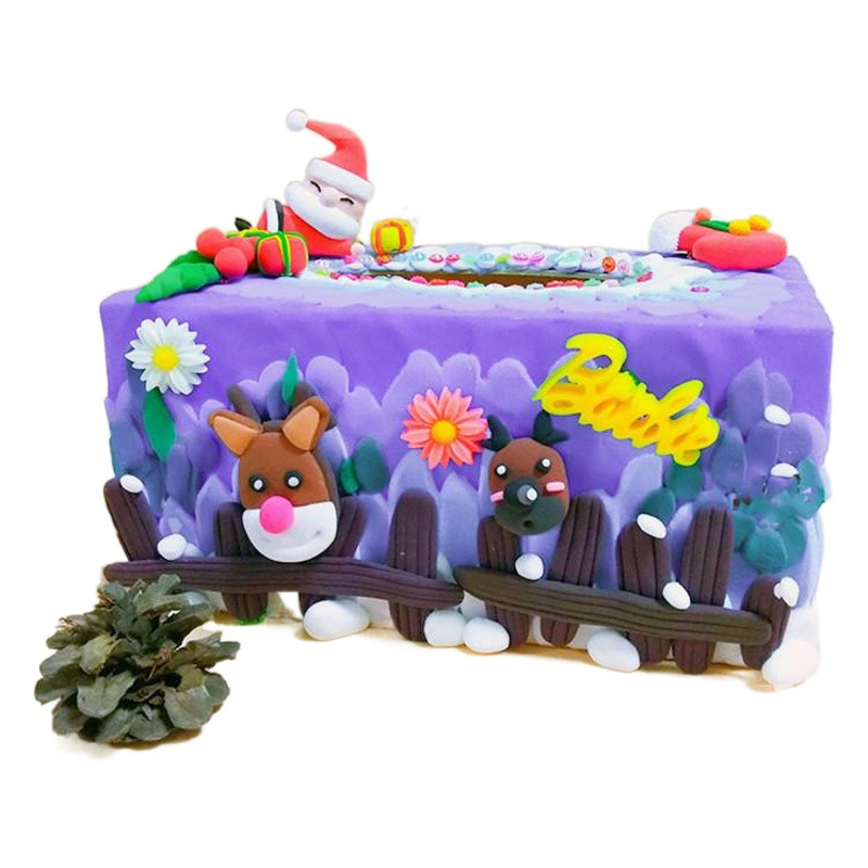 Hecho a mano de los niños caja de pañuelos de bricolaje al por mayor de barro de copo de nieve