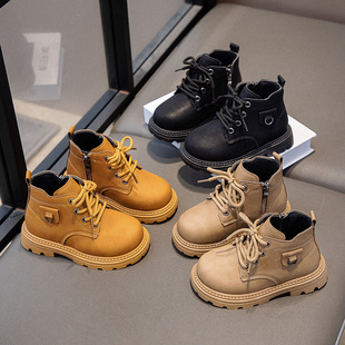 Girls' Boots 2025 Autumn and Winter Style Little Girls' Fashionable Boots British Style Fashionable Boys' Handsome Work Boots