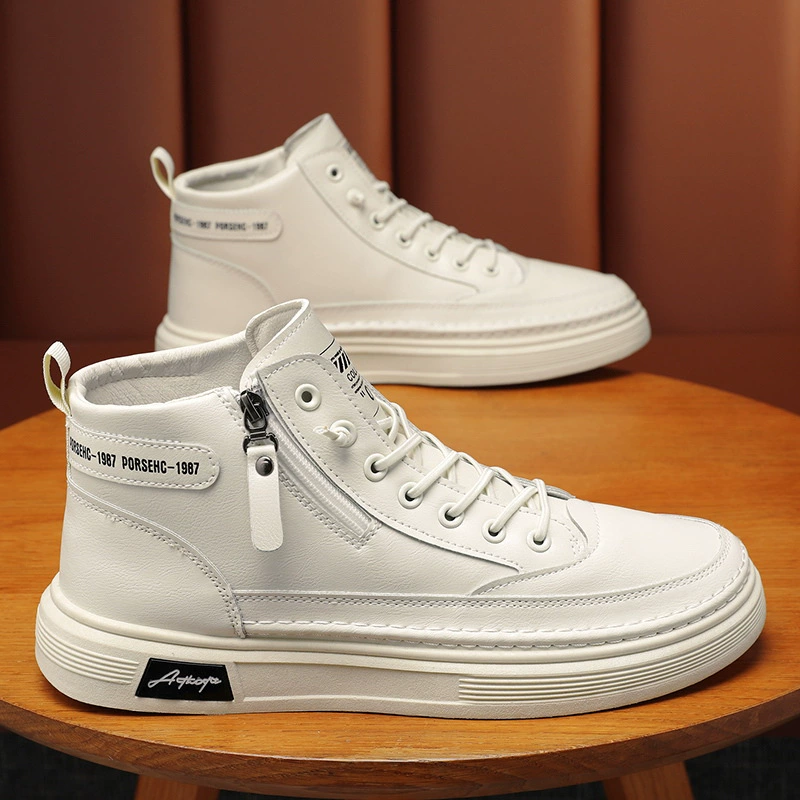Осенняя мужская обувь новая дышащая высокая банда обувь мужская мода дикая белая обувь противоскользящая спортивная повседневная обувь