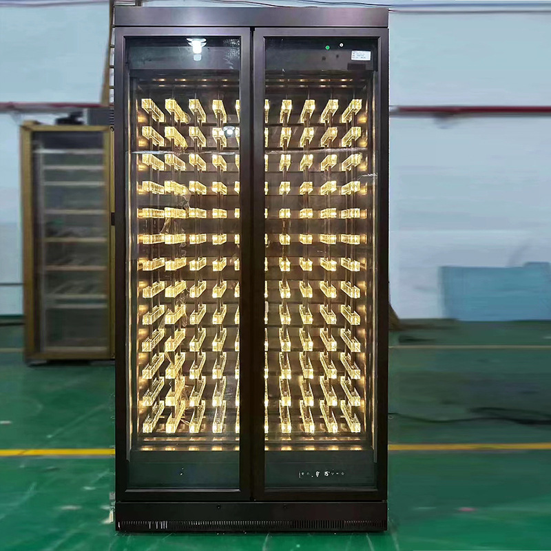 Club Meal Bar Glass Double Door Red Wine Display Cabinet Wine Rack Luminous Stainless Steel Acrylic Constant Temperature Wine Cabinet