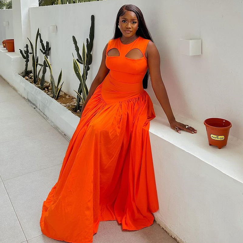 European and American Cross-Border Women's Clothing 2026 Summer New Sweet and Cute Round Neck Hollow-Out Slim Long Sleeveless Dress