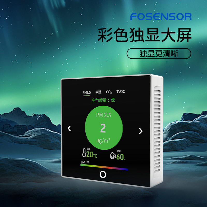 86 タイプ空気質検出器 PM2.5 ホルムアルデヒド CO2 6-in-1 ガスセンサー RS485/WIFI 出力|undefined