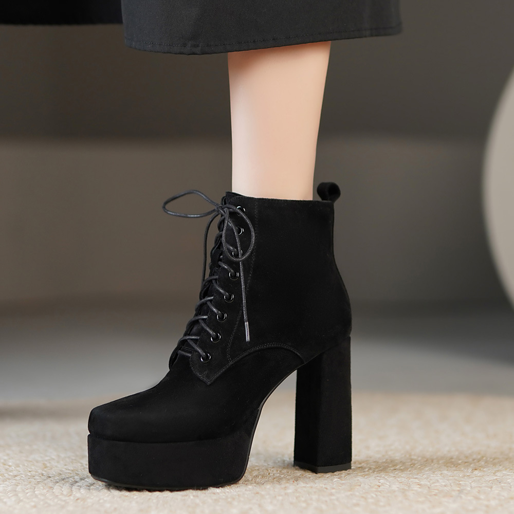 Leather demi-season low boots heels