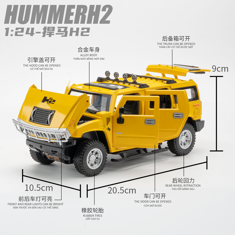 Modelo de coche de aleación Mamba negro 1:24 Hummer H2 alargado vehículo todoterreno sonido y luz Tire hacia atrás juguete coche música modelo adornos