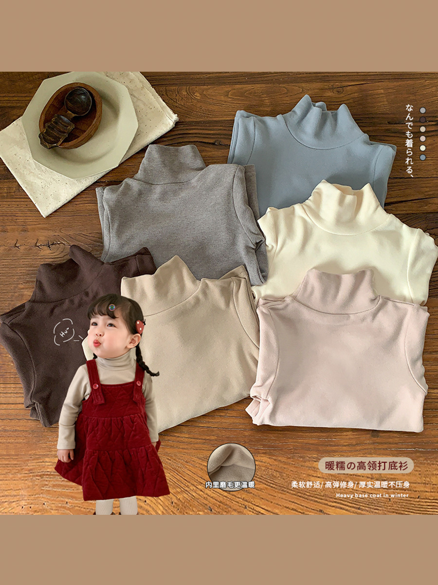 Sugar Pear ropa infantil de invierno para niños de cuello alto camiseta de fondo con 2024 nueva camiseta infantil ropa de bebé