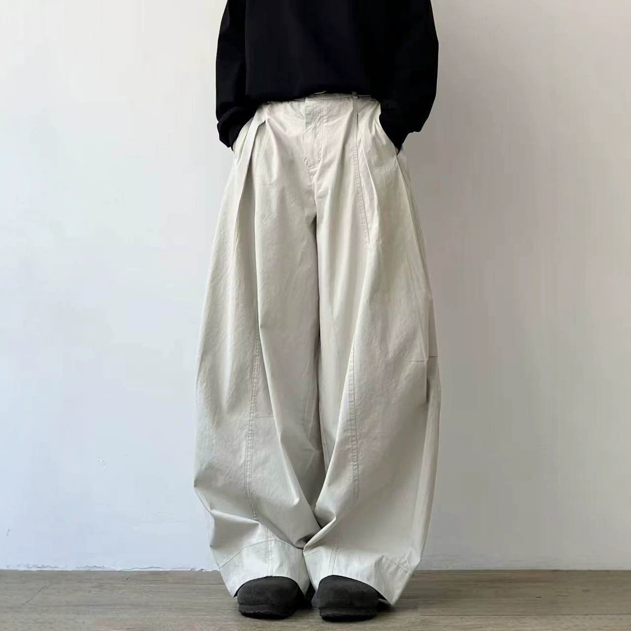 日系复古垂坠感宽松阔腿纯棉休闲裤男女春秋季学院风百搭工装长裤