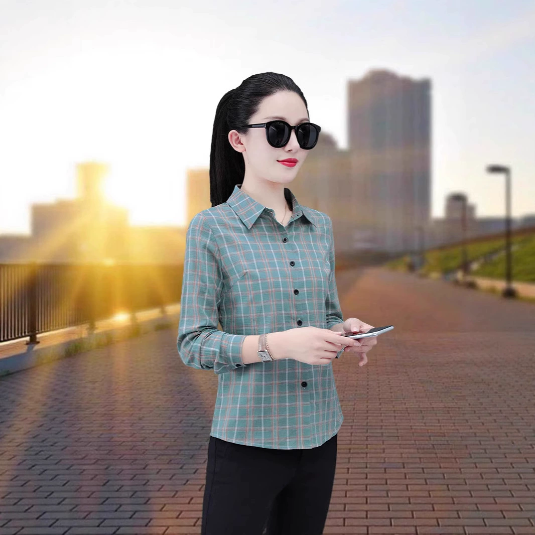Женская хлопковая рубашка в клетку с длинным рукавом, весна-осень 2025, новый стиль, зарубежный дизайн, молодежный стиль