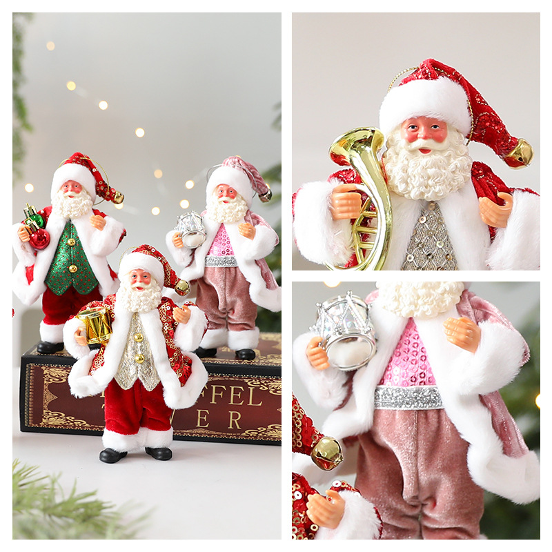 Santa Claus Christmas Doll Ornament – 18cm Fabric Decoration For Tree & Shelf (Red/Green, Pink, Red-Gold With Horn Or Drum)_voghion.com