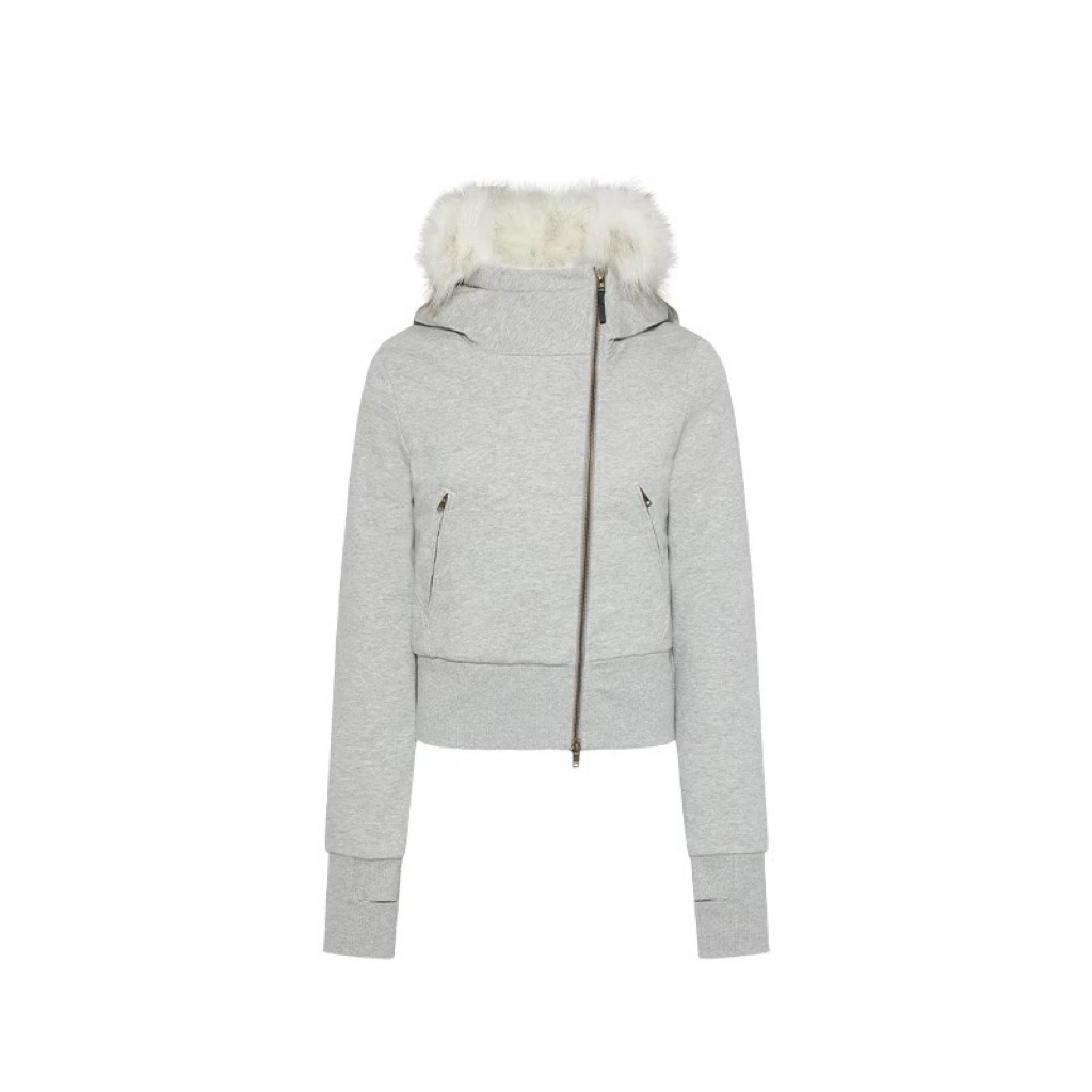 在庫あり RA***秋冬フード付きファー襟付き裏起毛ショート丈スウェットジャケットレディース着痩せ効果ジッパー付き綿入りジャケット