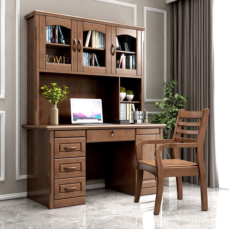 Chinese Style 1.4m Solid Wood Desk Bookshelf Bookcase Integrated Home Study Table Computer Table Bedroom Desk Cabinet