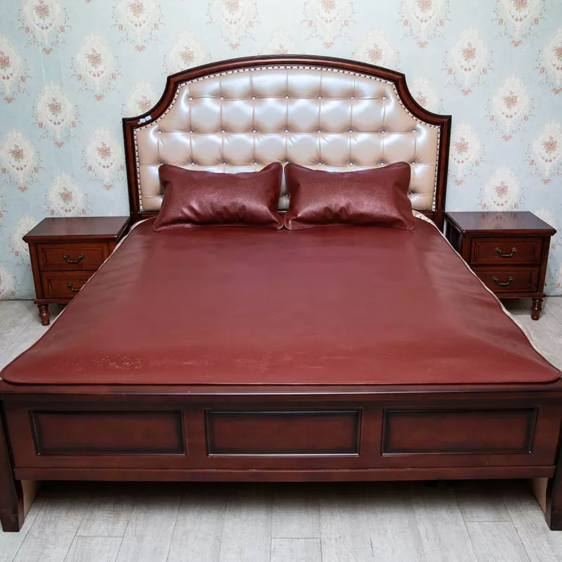 淼牛品牌 牛皮凉席加厚头层水牛皮软席三件套牛皮席