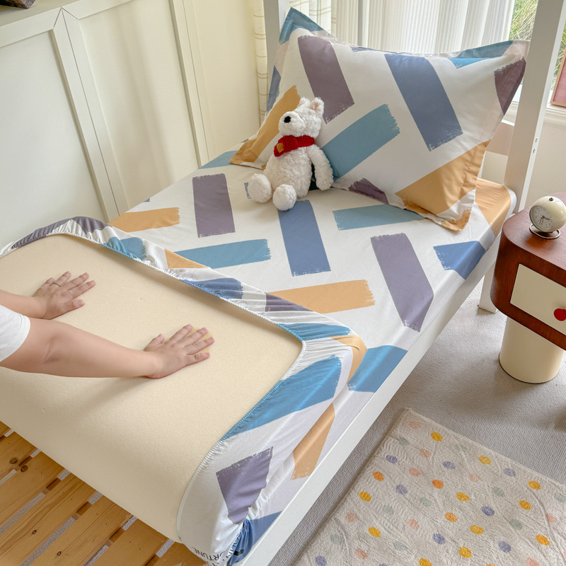 Colcha de cama con estampado de algodón puro, funda de cama para dormitorio de estudiantes de una sola pieza, funda protectora de colchón, juego de tres piezas con todo incluido
