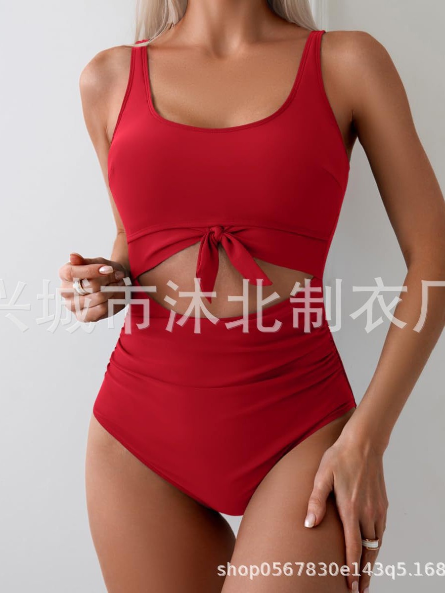 Nuevo traje de baño bikini sexy multicolor transfronterizo europeo y americano Traje de baño de una pieza hueco de costura de comercio exterior de Amazon 2025 image 2
