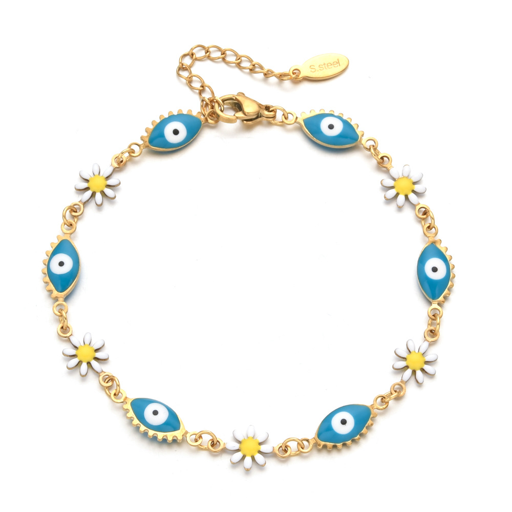 13g Weight Bracelets Classification 1 Piece Quantity Daily Occasion Stainless Steel Material Devil'S Eye, Flower Pattern Women's Gender Enamel Design Cute Style Cute Devil's Eye Flower Stainless Steel Enamel Bracelets 3