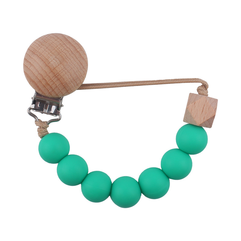 Nuevo bebé suministros de haya chupete clip calmante bebé mordedura de silicona molar madera octogonal chupete cadena anti-caída
