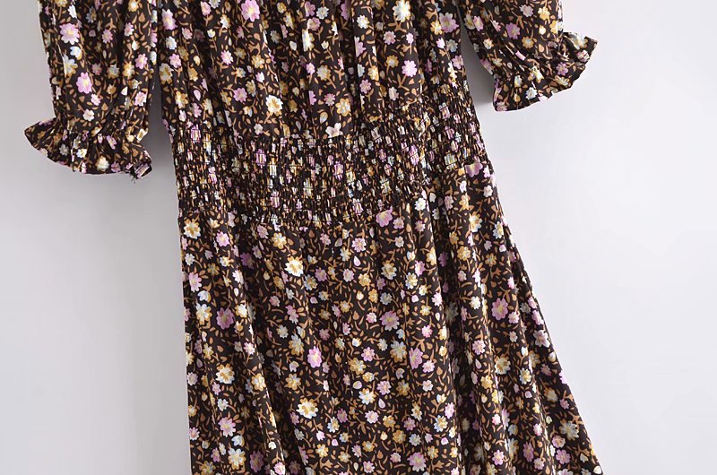fashion cotton print elastic high waist short-sleeved dress  NSAM55382