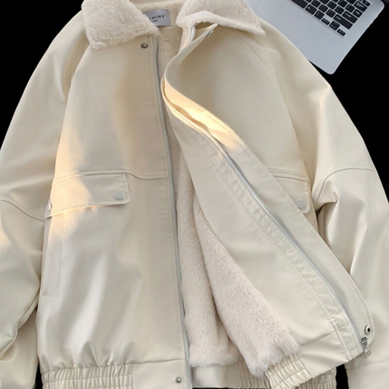 翻领皮衣棉服外套女冬季加绒加厚棉衣美式高街vibe飞行员夹克棉袄|undefined