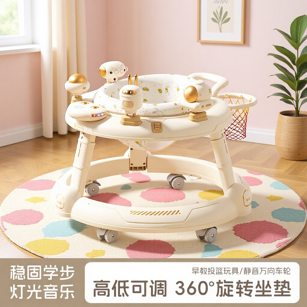 Children's Walker with Anti-O-Leg Design, Multifunctional Anti-Tip Over/Baby Can Sit and Push, Toddler Walker with Pocket Stroller