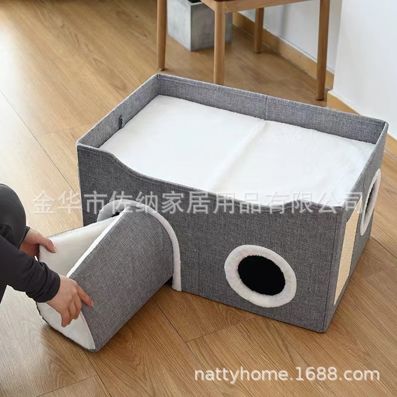 Nido para mascotas Four Seasons Nido para gatos universal Doble capa Múltiples hoyos Garra de afilado de sisal Suministros para mascotas Casa para mascotas plegable semicerrada