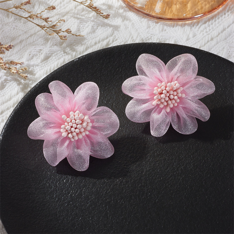 925 Sterling Silver Ear Needle Material Ear Studs Classification 1 Pair Retro Flower Chiffon Ear Studs