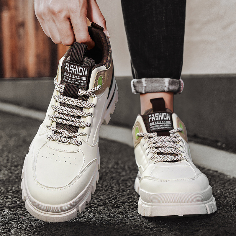 2024 otoño nuevos zapatos de hombre de baja altura de estilo de moda casuales de suela gruesa aumentada de cuero empalmado zapatos de hombre de estilo británico