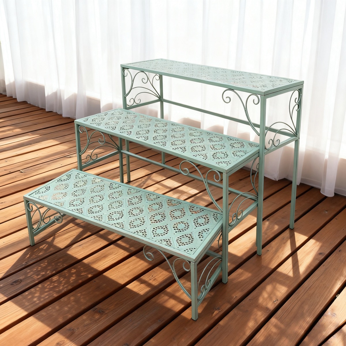 花棚棚棚棚シンプルなベランダの多層階段の植木鉢棚は古い鉄芸の花棚を作ります。