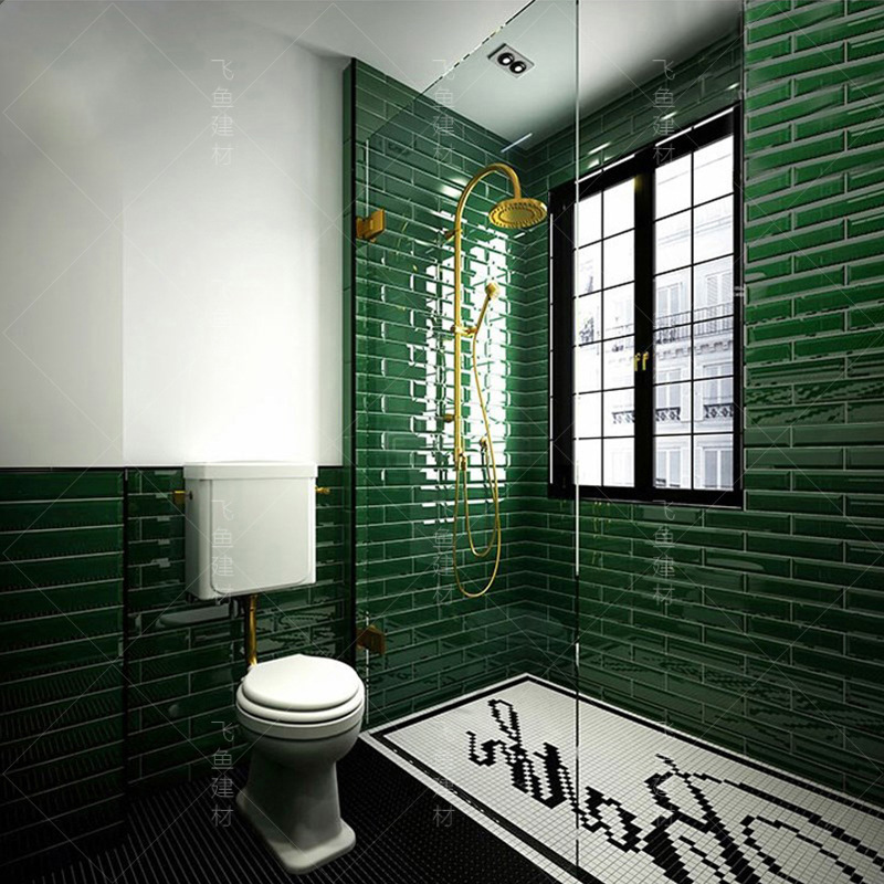Scandinavian Bathroom Wall Tiles 75X300 Dark Green Kitchen Subway Tiles Retro Bathroom Bathroom Toilet Bread Tiles