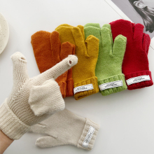 韩版露指手套女生冬季纯色百搭学生长款五指毛线情侣针织分指保暖