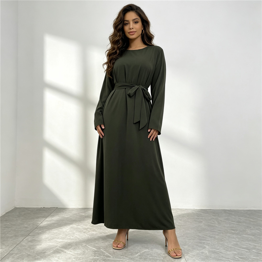 Cross-border bestseller: Simple and versatile Nida solid color dress 6597