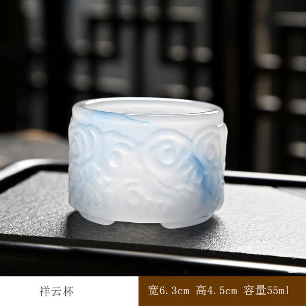 Glazed jade porcelain auspicious cloud cup floating blue