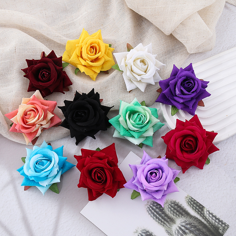 7cm 벨벳 인조 장미꽃 머리 DIY 인공 실크 꽃 촬영 소품 아치 웨딩 장식 가짜 꽃