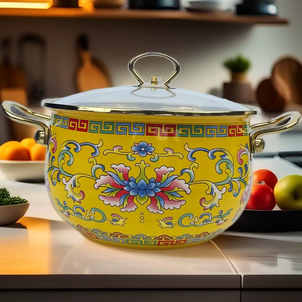 Супница из толстой эмали с двойными ушами для дома, кастрюля для супа, лечебный горшок, индукционная плита, универсальная