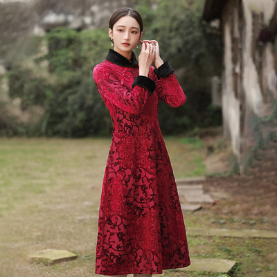 senior Jinsirong cheongsam 2021 Autumn and winter mom full dress grace temperament Improvement mother-in-law Wedding Dress