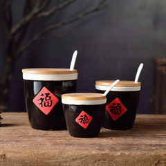 PK7J復古農家樂餐具水缸粗陶小福缸小福子缸福缸福碗老式土碗調味