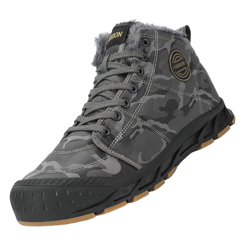 Оптовые зимние уличные ботинки для походов из хлопка с флисовой подкладкой, теплые снегоступы, мужские ботинки с камуфляжным носком, дропшиппинг, нескользящие