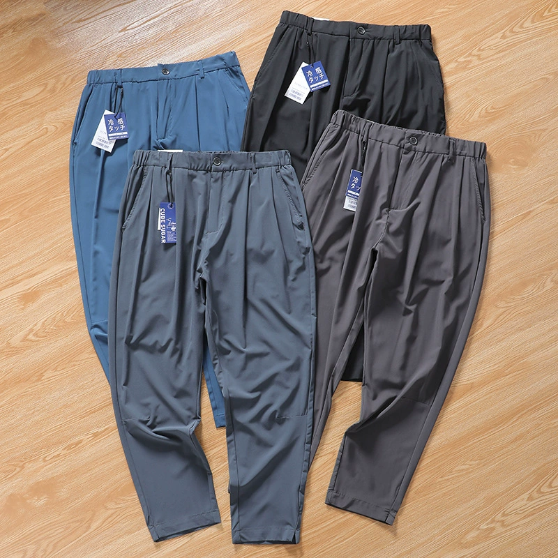 Укороченные штаны! **/Порядок острова рта! Холодная ткань! Летние быстросохнущие тонкие высокие эластичные мужские маленькие прямые повседневные брюки