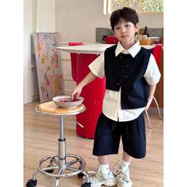 男童夏装套装2026新款中大童夏季男孩演出礼服儿童西装马甲三件套