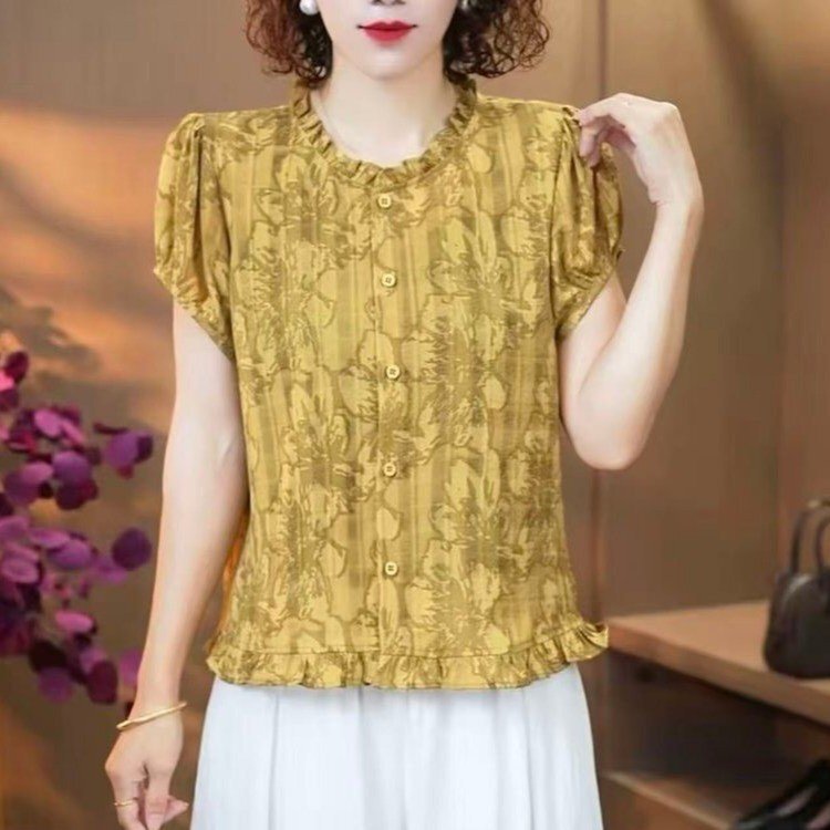Trendy Ruffled Short-Sleeve Shirt for Summer, New Fashion Style, Age-Reducing, Lightweight and Breathable Blouse for Women Trendy Ruffled Short-Sleeve Shirt for Summer, New Fashion Style, Age-Reducing, Lightweight and Breathable Blouse for Women